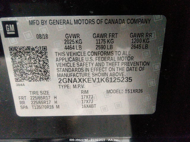Chevrolet EQUINOX LT 2019 2GNAXKEV1K6125235 Image 11