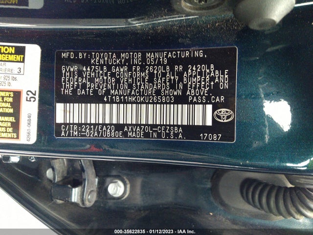 2019 Toyota Camry, VIN: 4T1B11HK0KU265803