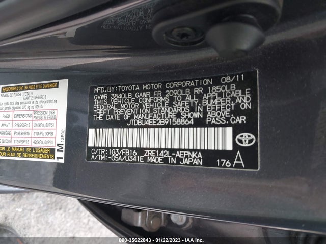 2011 TOYOTA COROLLA L/LE/S VIN: JTDBU4EE2B9158864