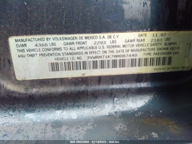 3VWRM71K78M087440 Volkswagen Jetta Sedan Se/sel