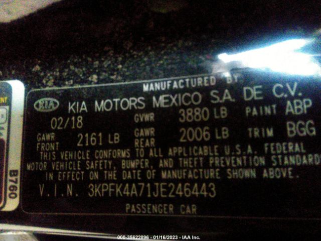 3KPFK4A71JE246443 KIA FORTE LX