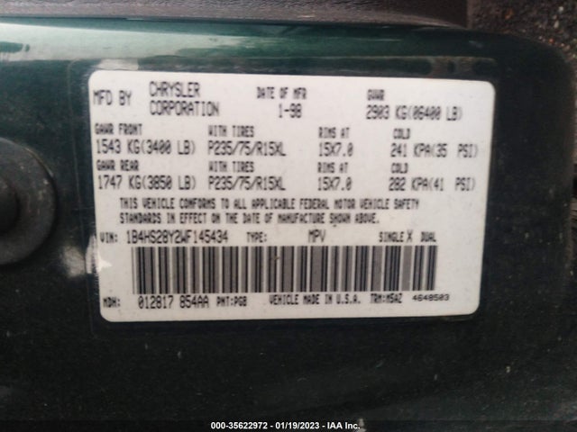 1998 DODGE DURANGO VIN: 1B4HS28Y2WF145434