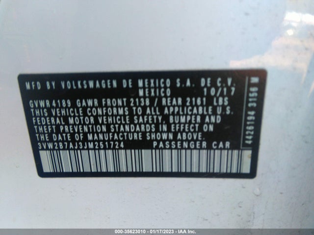 2018 Volkswagen Jetta, VIN: 3VW2B7AJ3JM251724