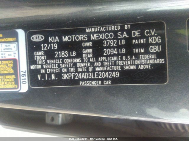 3KPF24AD3LE204249 KIA Forte Lxs