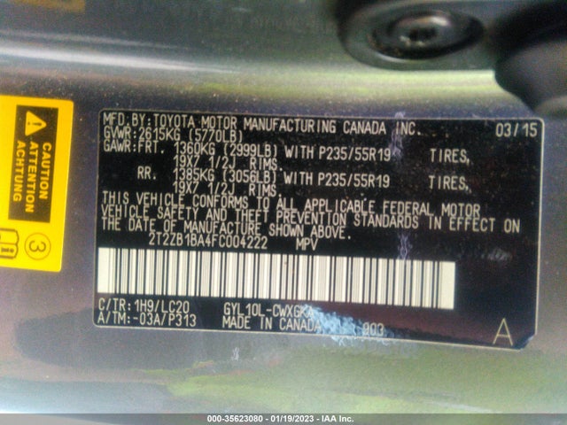 2015 Lexus RX, VIN: 2T2ZB1BA4FC004222