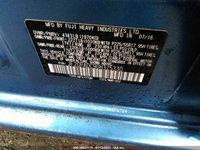 2016 SUBARU CROSSTREK PREMIUM VIN: JF2GPADC9GH325330