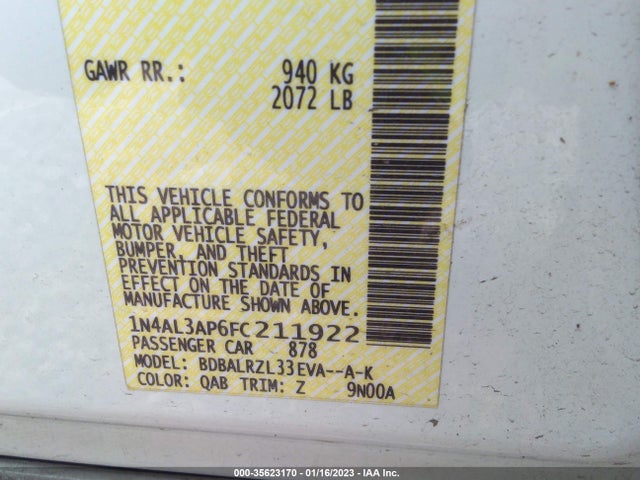 2015 NISSAN ALTIMA 2.5 SL VIN: 1N4AL3AP6FC211922