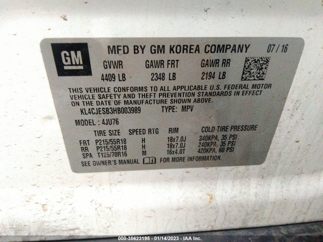 2017 Buick Encore, VIN: KL4CJESB3HB003989