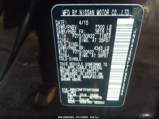 2015 Infiniti QX80, VIN: JN8AZ2NF7F9573098