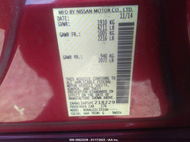 2015 NISSAN ALTIMA 2.5 S VIN: 1N4AL3AP5FC218229
