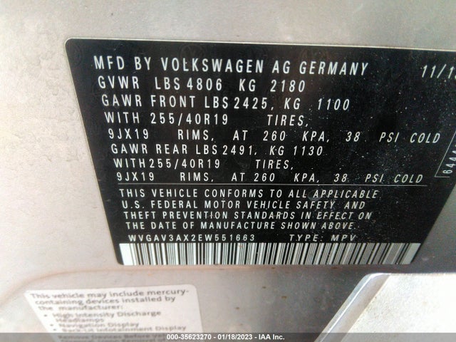 WVGAV3AX2EW551663 Volkswagen Tiguan R-line