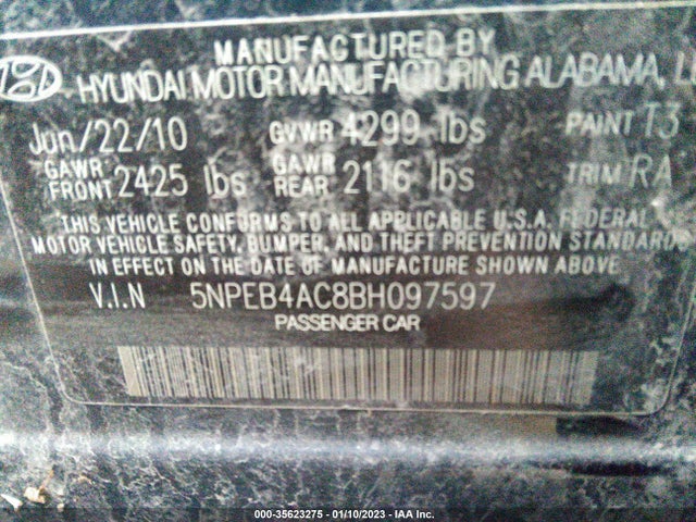 2011 HYUNDAI SONATA GLS PZEV VIN: 5NPEB4AC8BH097597
