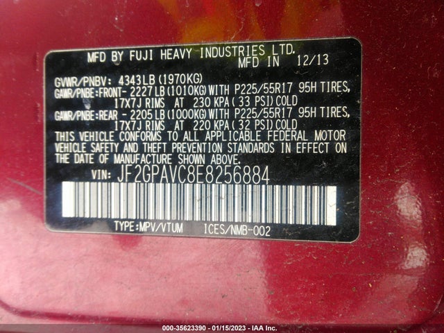2014 SUBARU XV CROSSTREK PREMIUM VIN: JF2GPAVC8E8256884