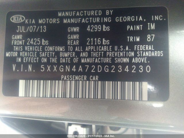 5XXGN4A72DG234230 KIA OPTIMA EX