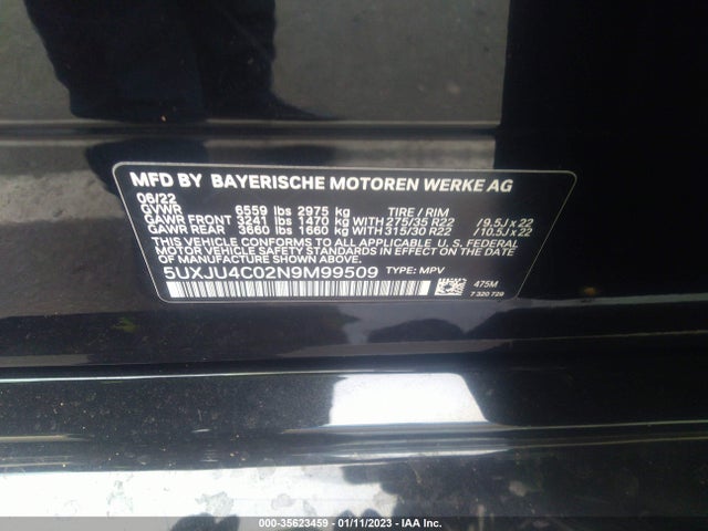 2022 BMW X5, VIN: 5UXJU4C02N9M99509
