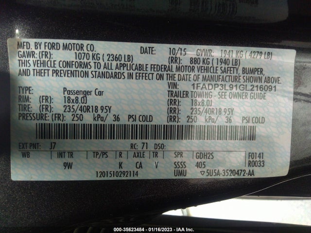 2016 FORD FOCUS ST VIN: 1FADP3L91GL216091