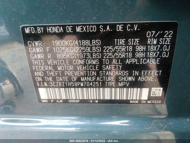 2023 Honda HR-V, VIN: 3CZRZ1H59PM704251