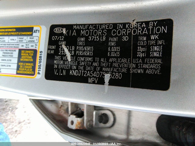 2013 KIA SOUL BASE VIN: KNDJT2A54D7505280