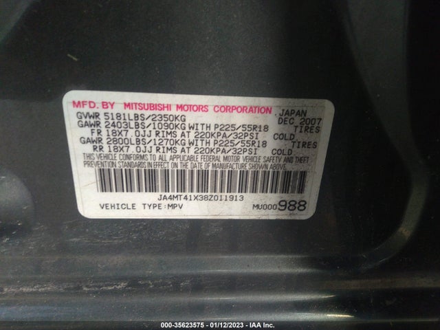 JA4MT41X38Z011913 Mitsubishi Outlander Xls