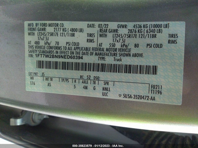 2022 Ford F-250, VIN: 1FT7W2BN9NED60394