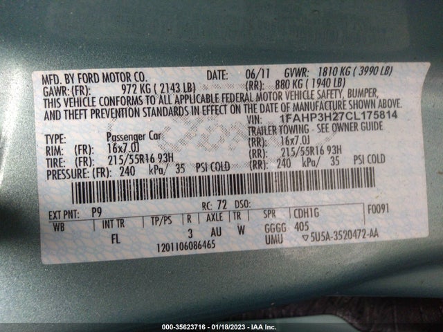 2012 FORD FOCUS SEL VIN: 1FAHP3H27CL175814
