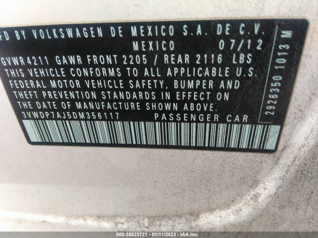 Volkswagen JETTA SEDAN 2013 3VWDP7AJ5DM356117 Image 10