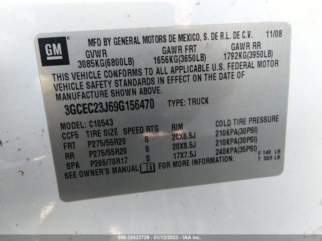 2009 CHEVROLET SILVERADO 1500 LT VIN: 3GCEC23J69G156470