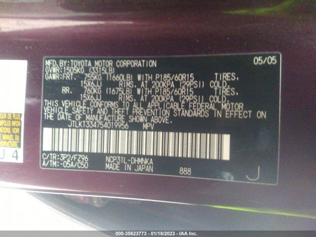 2005 SCION XB VIN: JTLKT334754019956