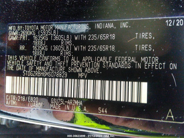 2021 TOYOTA HIGHLANDER XLE VIN: 5TDGZRBH6MS078829