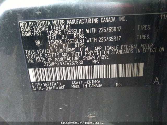 2015 TOYOTA RAV4 XLE VIN: 2T3RFREVXFW267830