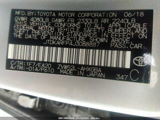 2018 Toyota Prius, VIN: JTDKARFP4J3088887