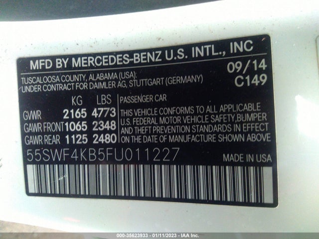2015 Mercedes-Benz C-Class, VIN: 55SWF4KB5FU011227