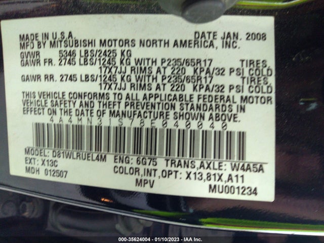 4A4MN31S78E040040 Mitsubishi Endeavor Se