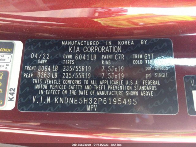 KNDNE5H32P6195495 KIA Carnival Sx Prestige