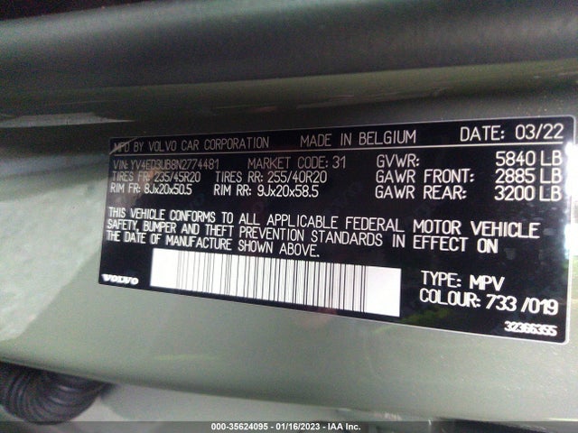 2022 Volvo XC40, VIN: YV4ED3UB8N2774481