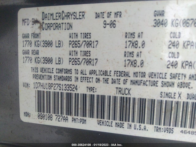 Dodge Ram 1500 Slt 2007 1D7HU18P27S133524 Image 10