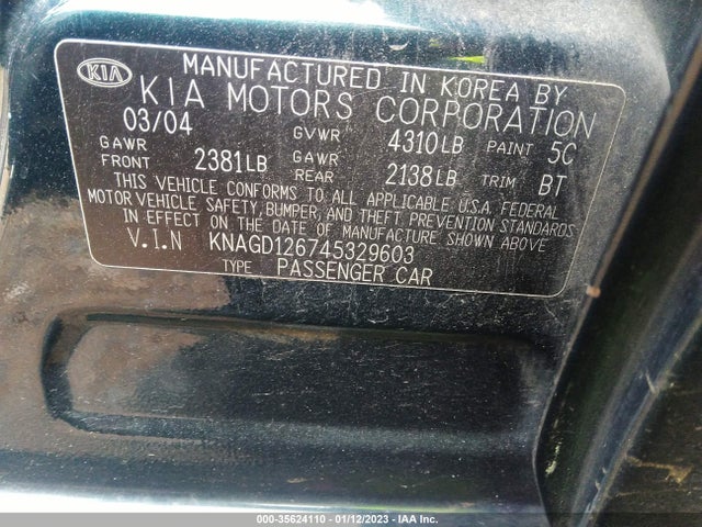 2004 KIA OPTIMA LX/EX VIN: KNAGD126745329603