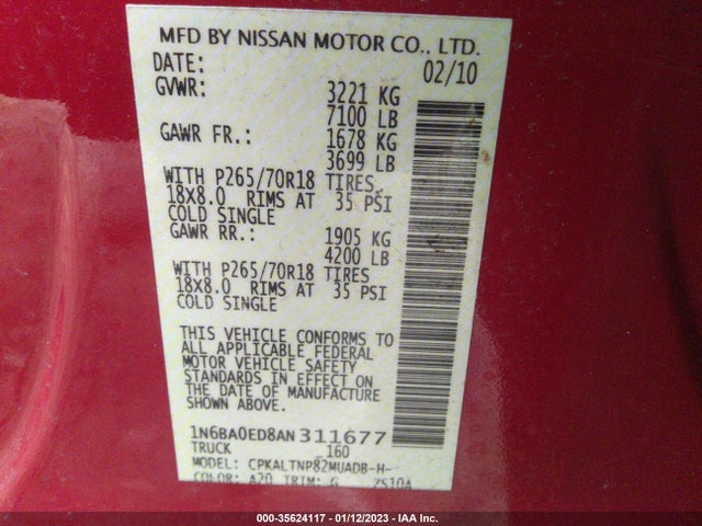 Nissan Titan Se 2010 1N6BA0ED8AN311677 Image 9