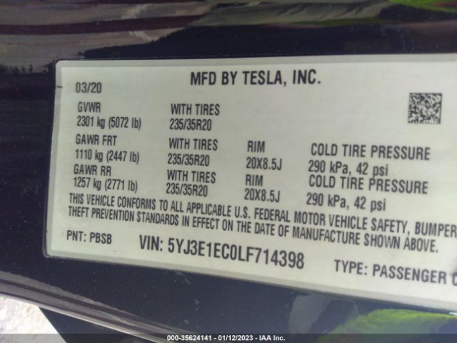 5YJ3E1EC0LF714398 Tesla MODEL 3