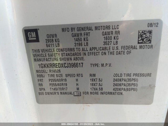 GMC Acadia Slt1 2012 1GKKRREDXCJ396617 Image 10