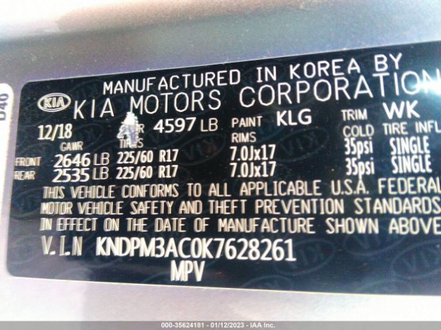 KNDPM3AC0K7628261 KIA Sportage Lx