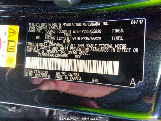 2T2BZMCAXHC093696 Lexus RX