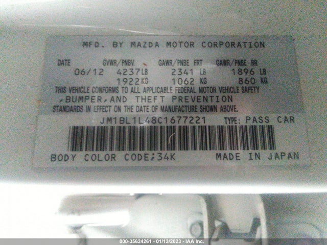 2012 MAZDA MAZDA3 MAZDASPEED3 TOURING VIN: JM1BL1L48C1677221