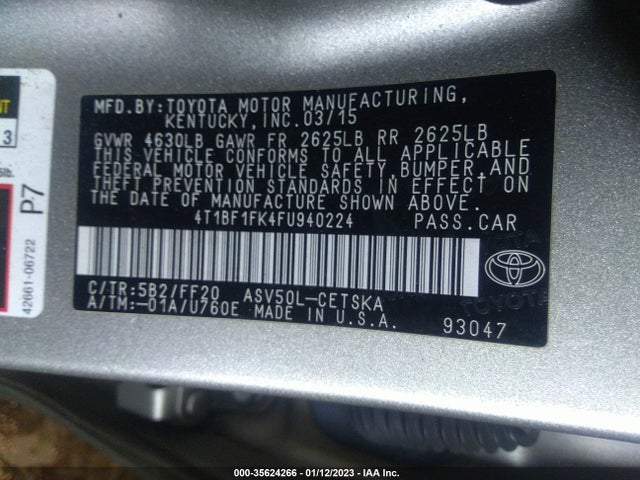 2015 Toyota Camry, VIN: 4T1BF1FK4FU940224