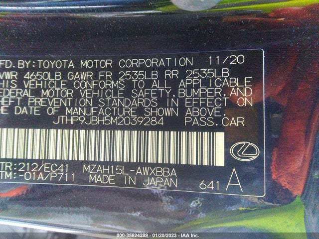 JTHP9JBH5M2039284 Lexus Ux Ux 250h
