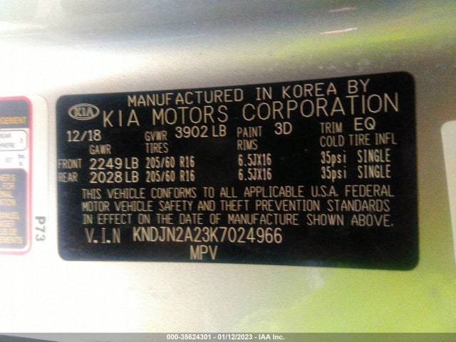 KIA Soul Base 2019 KNDJN2A23K7024966 Image 10