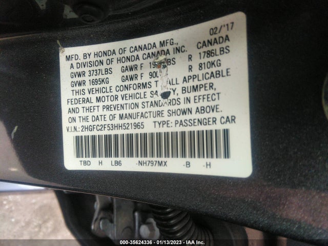 2017 HONDA CIVIC SEDAN LX VIN: 2HGFC2F53HH521965