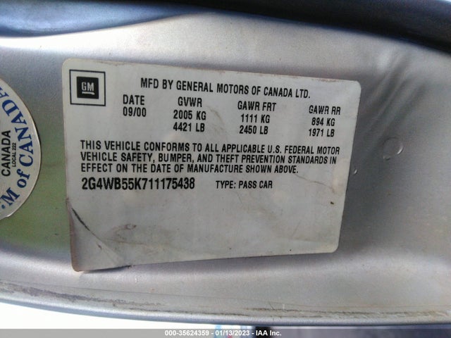 2001 BUICK REGAL LS VIN: 2G4WB55K711175438