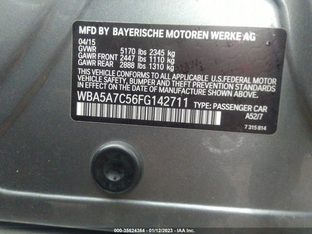 2015 BMW 5 Series, VIN: WBA5A7C56FG142711