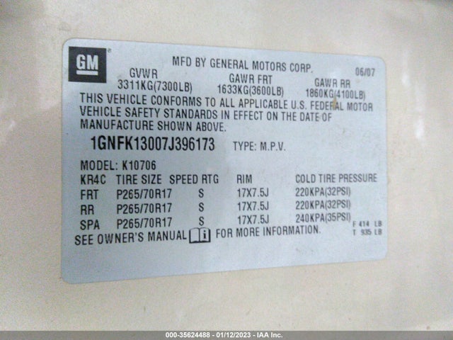 Chevrolet Tahoe Lt 2007 1GNFK13007J396173 Image 10